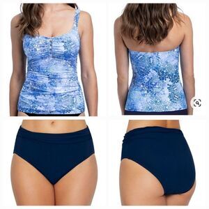 Gottex 2 piece Tankini top & Gottex navy Bikini Bottom Size 8 Swimsuit